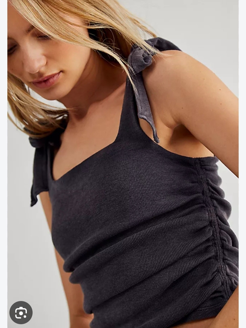 Free People 💎Charcoal Ribbed Tie-Shoulder Tank